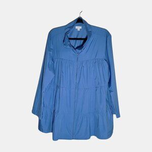J. Jill Fit Women's Water-Repellent Tiered Anorak Jacket Saltwater Blue Size XL